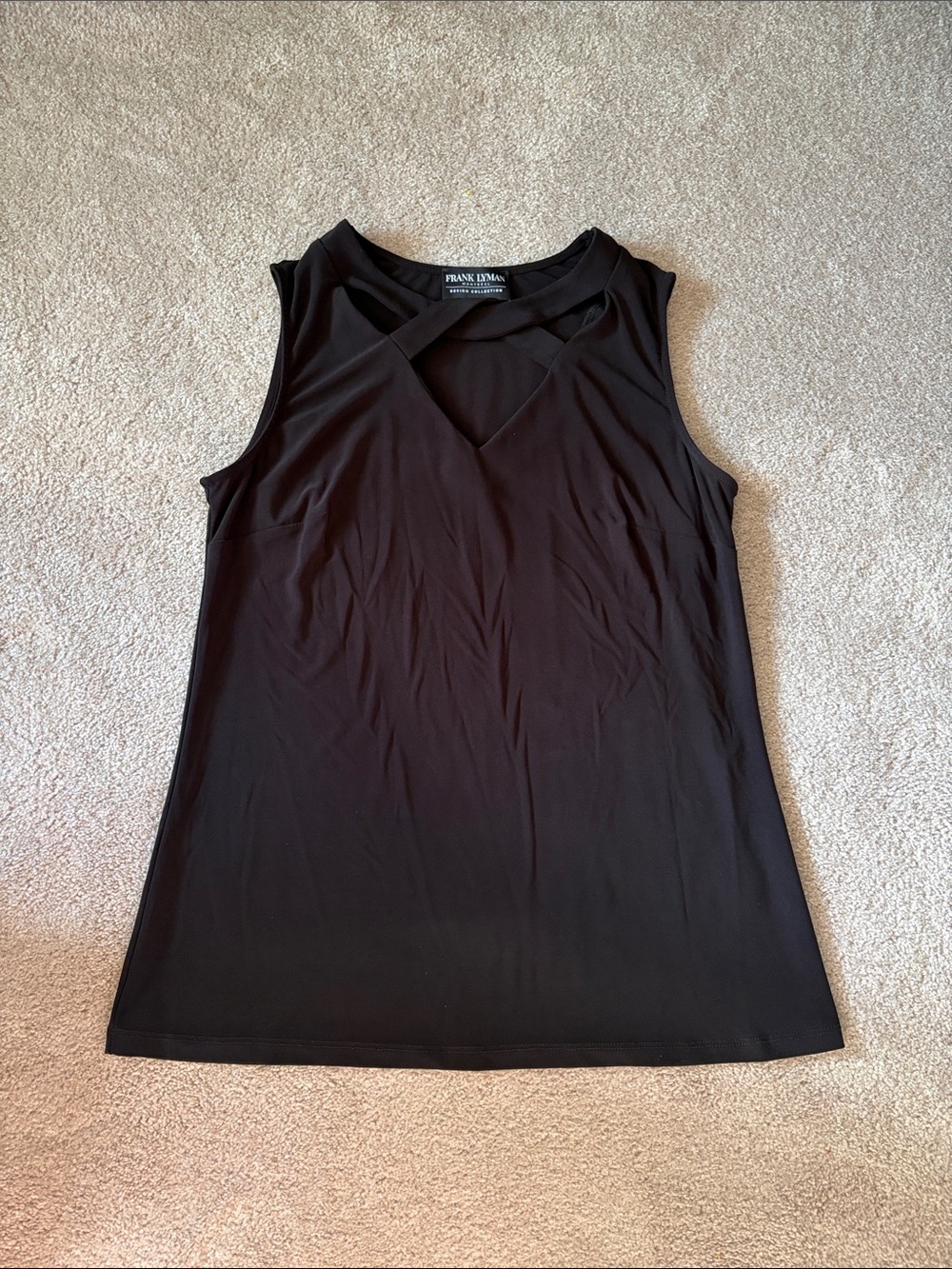 Frank Lyman Design Black Sleeveless V-Neck Cutout Tank size 12